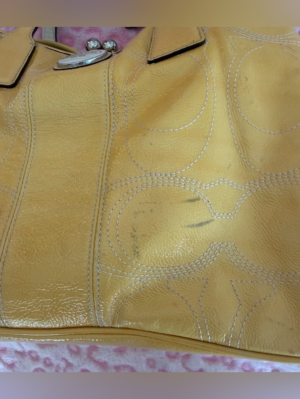 Coach Signature Stitched Patent Leather Framed 
Shoulder Bag Yellow - Picture 6 of 10